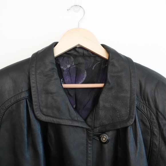 Vintage swing coat Oversized Soft Leather Trapeze Coat — Black — Fits S–L - Picture 5 of 9